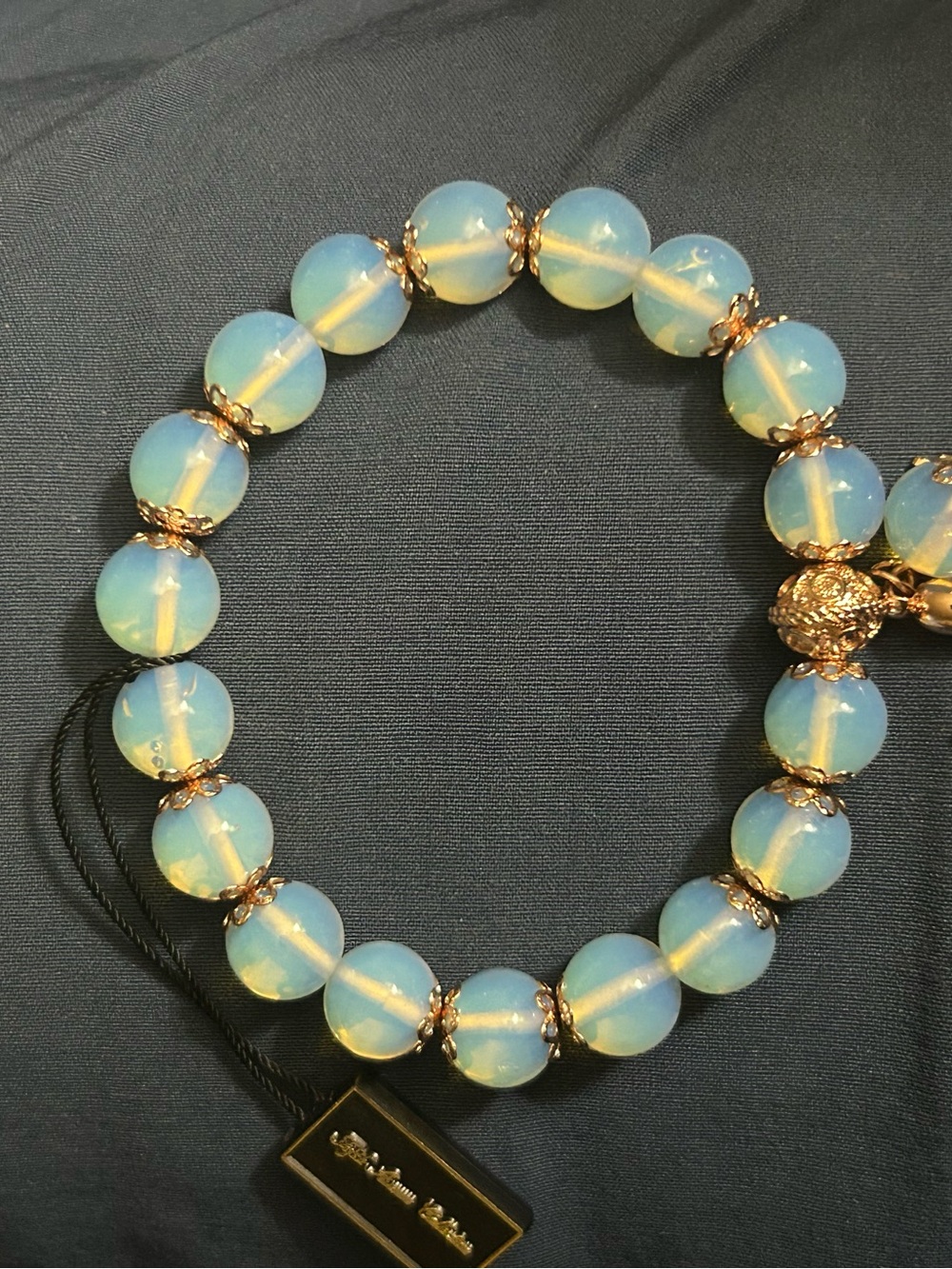 Moon stone  Fifth Avenue Opalescent Blue Beaded Bracelet with Gold Accents